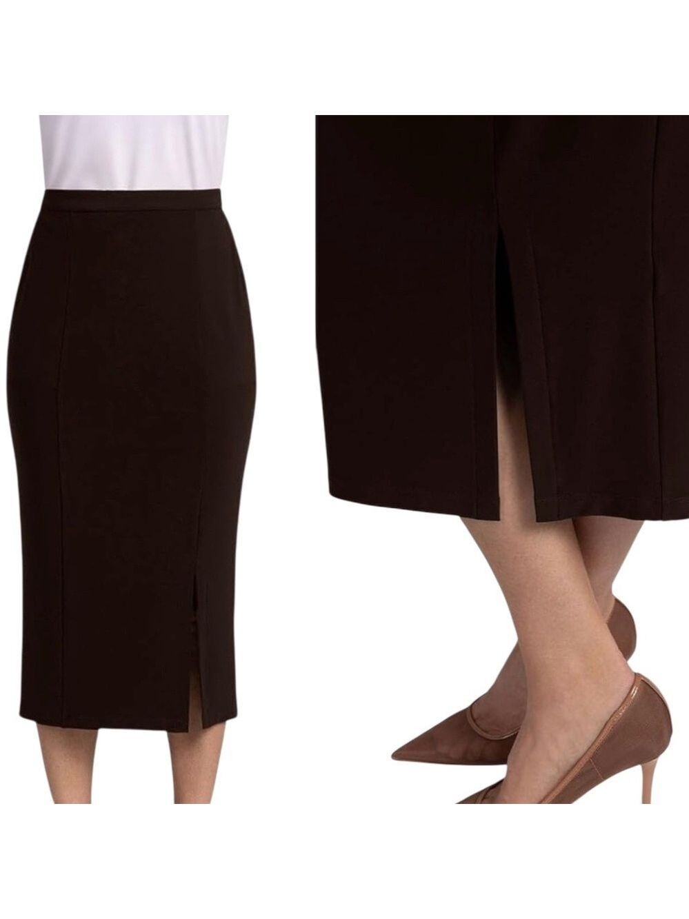 SYMPLI Jersey Knit Hepburn Skirt Side Slash Pockets Front Slit at Hem Sz 18